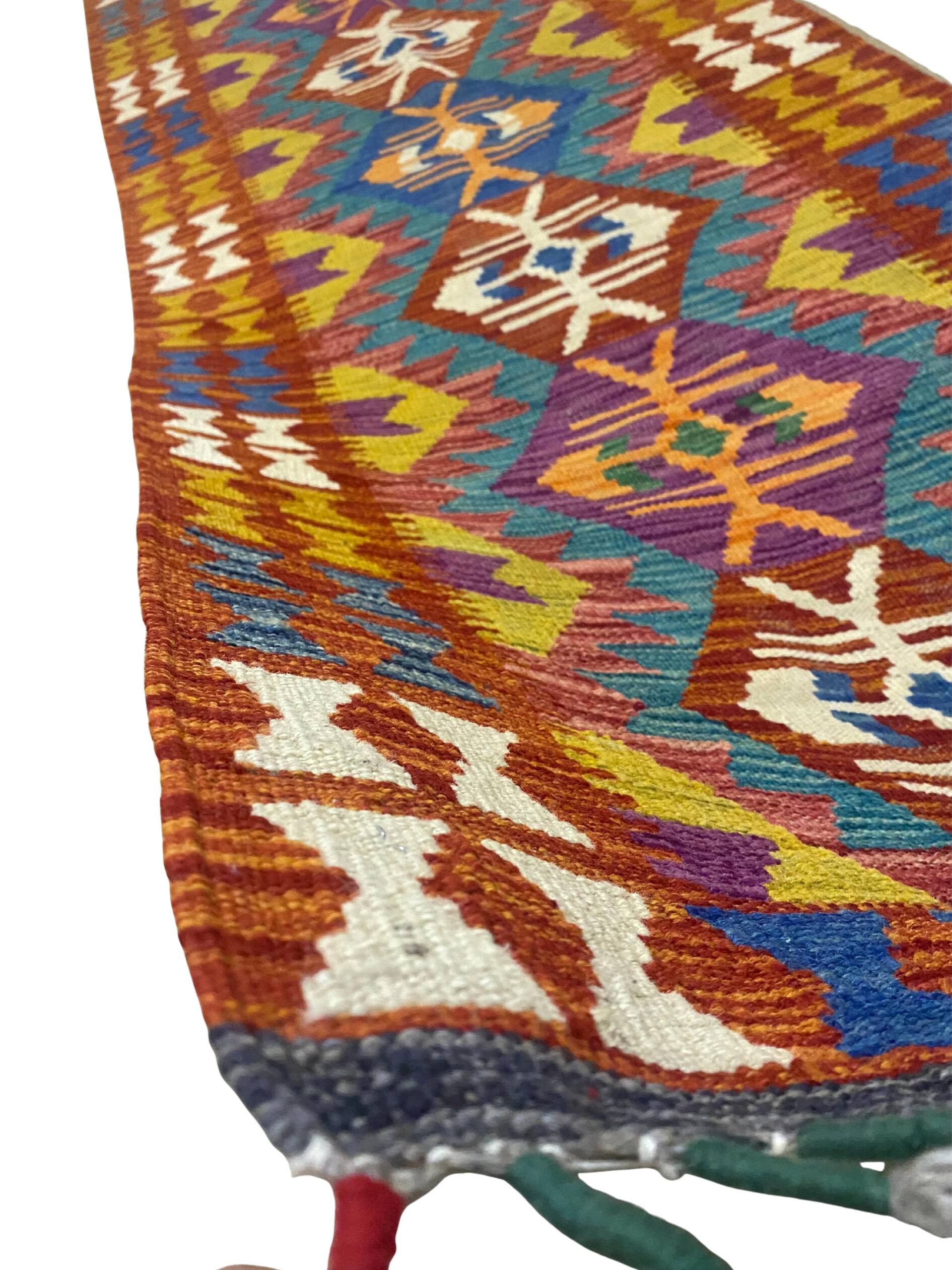 Kilim Afghan Fait Main en Laine – Tapis Ethnique 100 % Artisanal