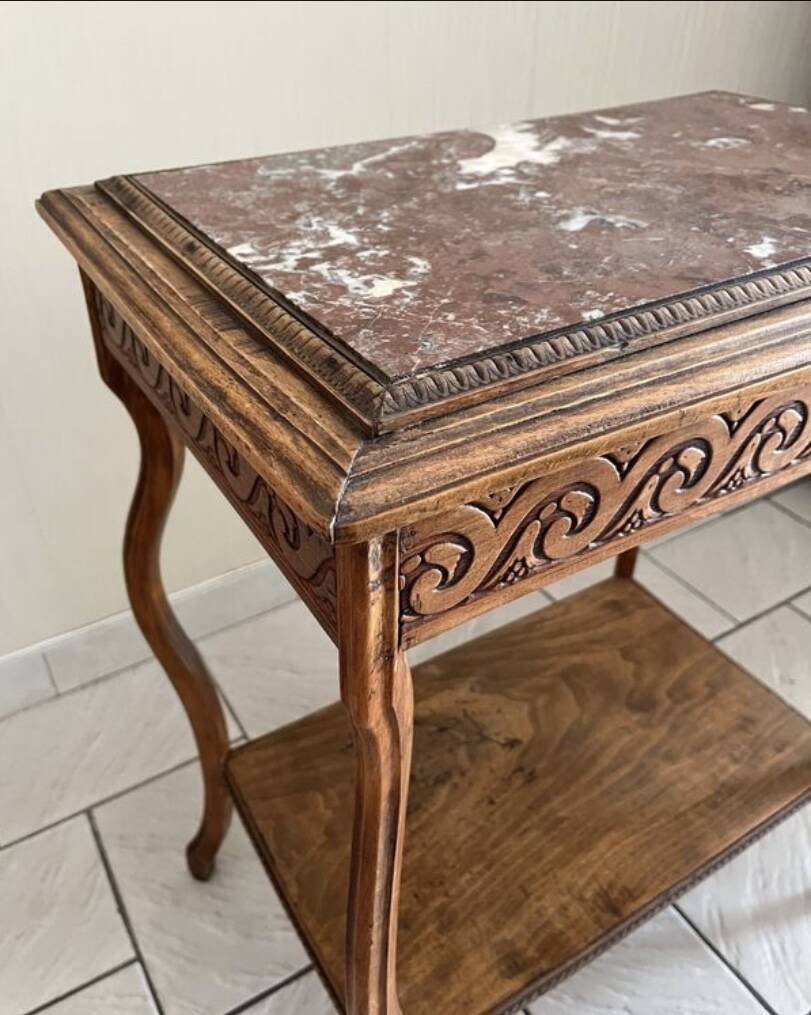 Art Deco wooden and marble side table