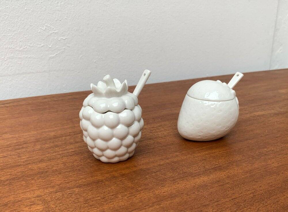 Vintage German porcelain jam pot with lid and spoon from Krömer Porzellan, 1970s, set of 2.