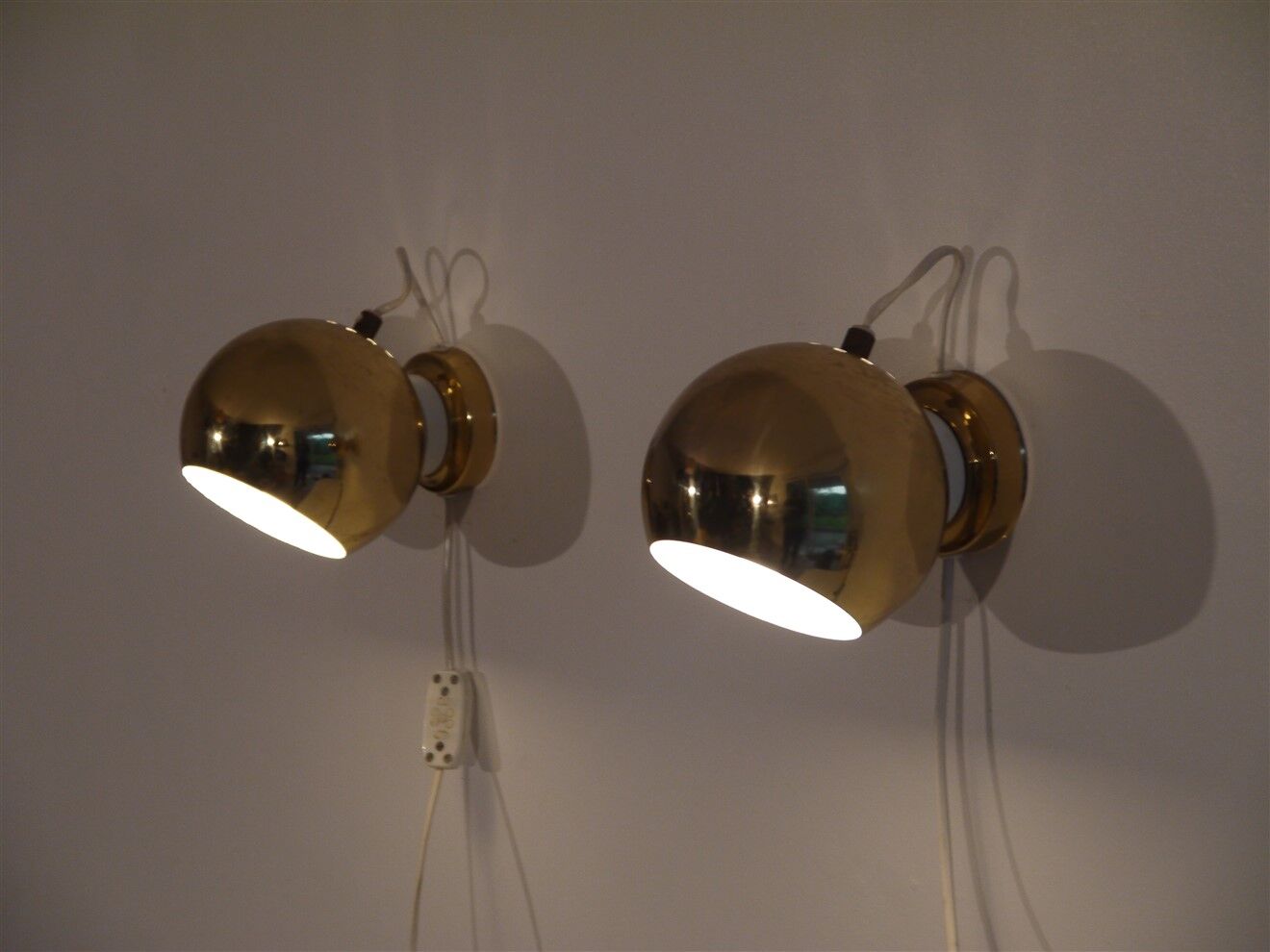 Pair of vintage brass wall lamps 1970