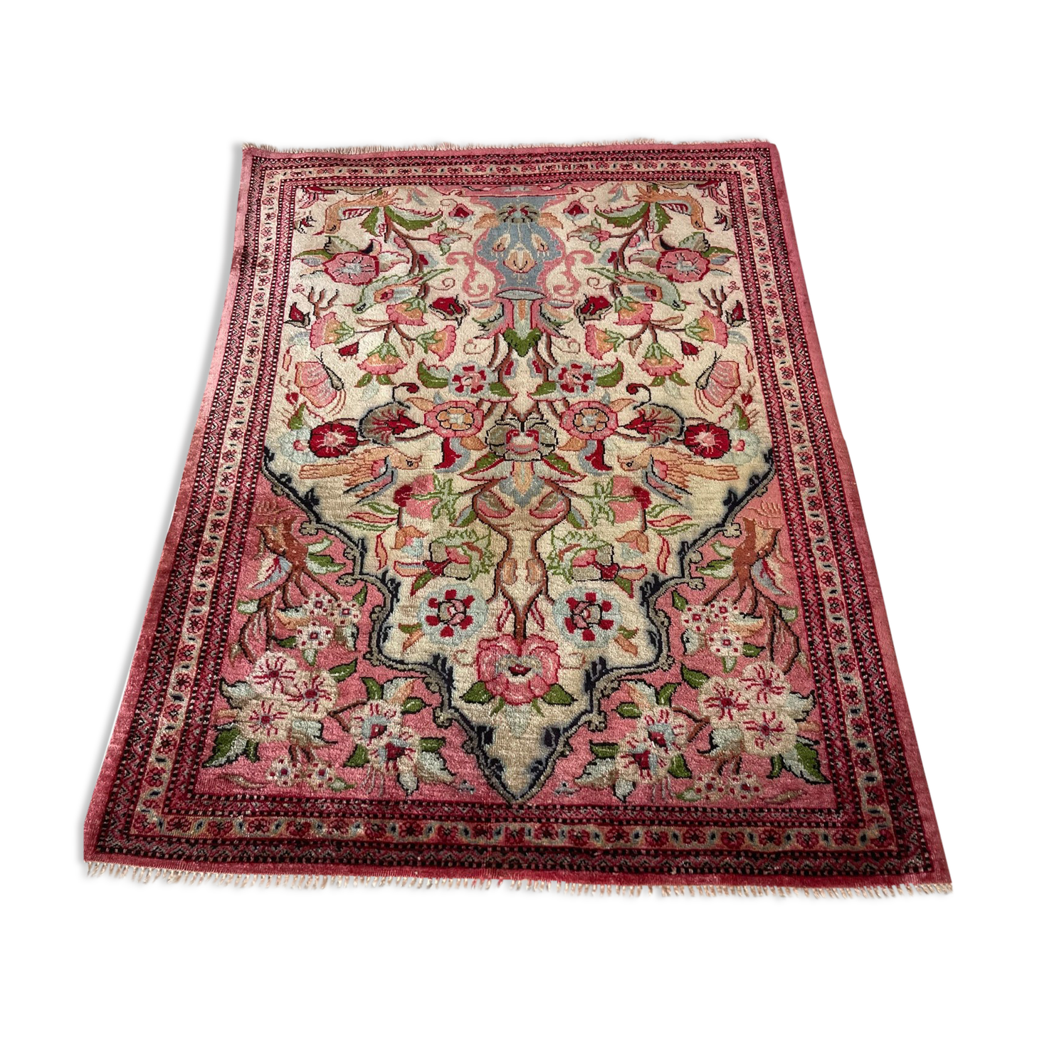 Antique Persian Qum Silk Rug, 77 x 57 cm