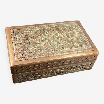 Rectangular copper section box with Khmer decor, Cambodia