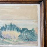 Paysage provençal aquarelle cadre en bois massif 1938