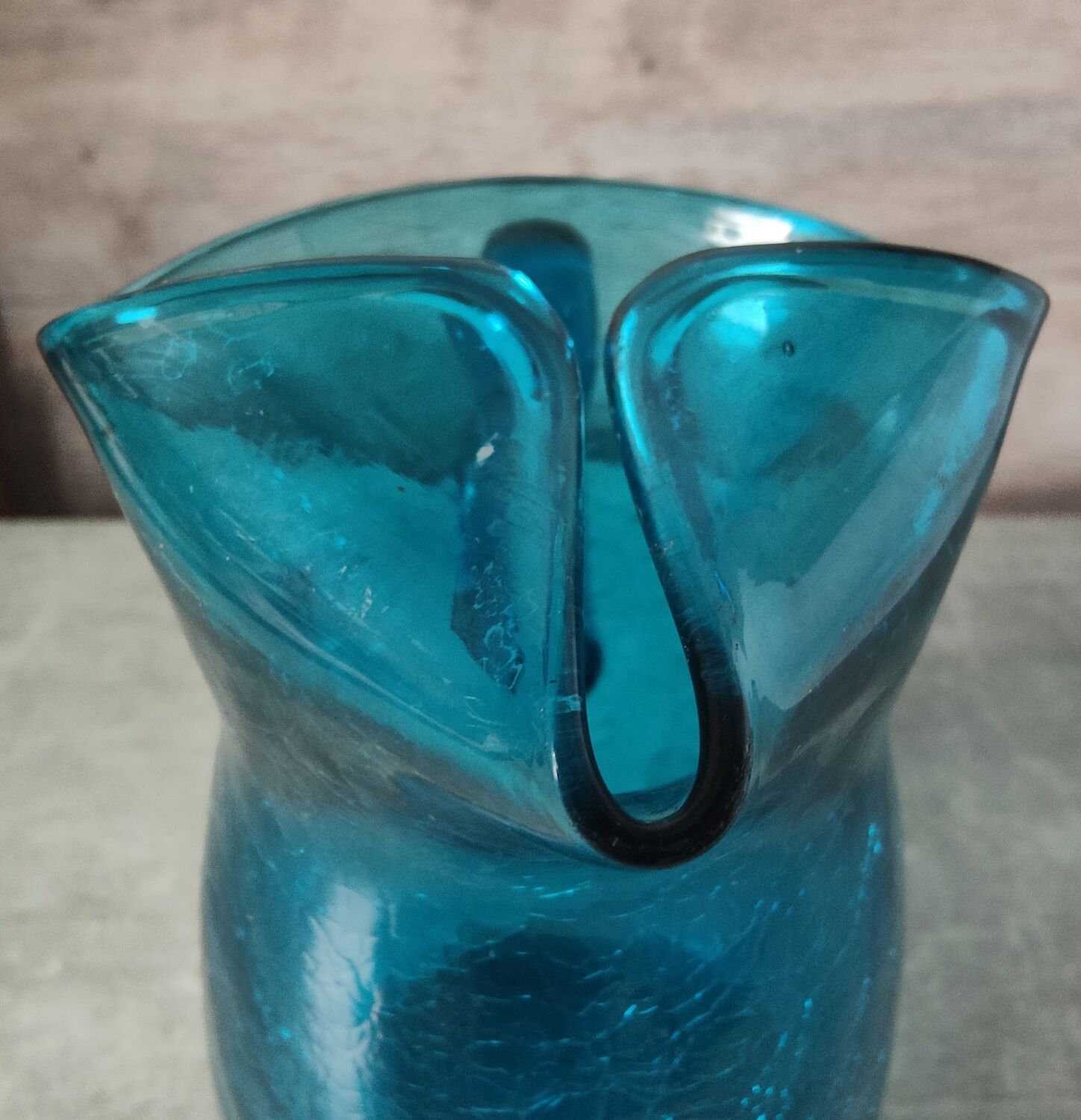 Blue cracked glass pitcher
