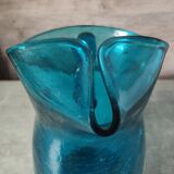 Blue cracked glass pitcher