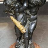 Guéridon en bronze et marbre, Psyché et Cupidon, Auguste Moreau (1834-1917)