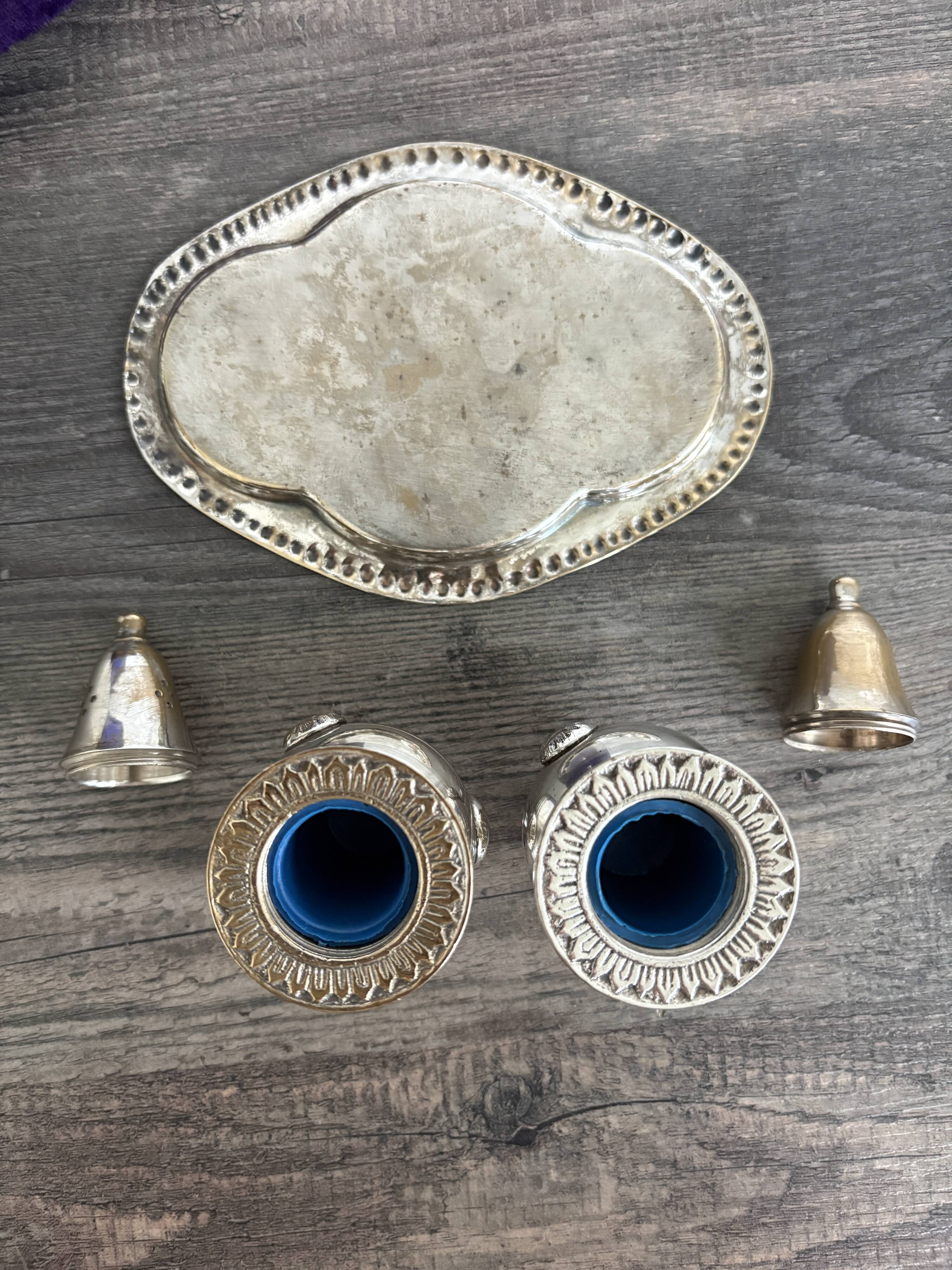 Vintage Salt and Pepper Shaker Set on Tray