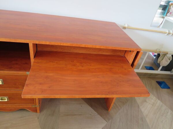 Elégant bureau Gautier fonctionnel-Large plateau à rabats-2 tiroirs-Tablette coulissante-années 90