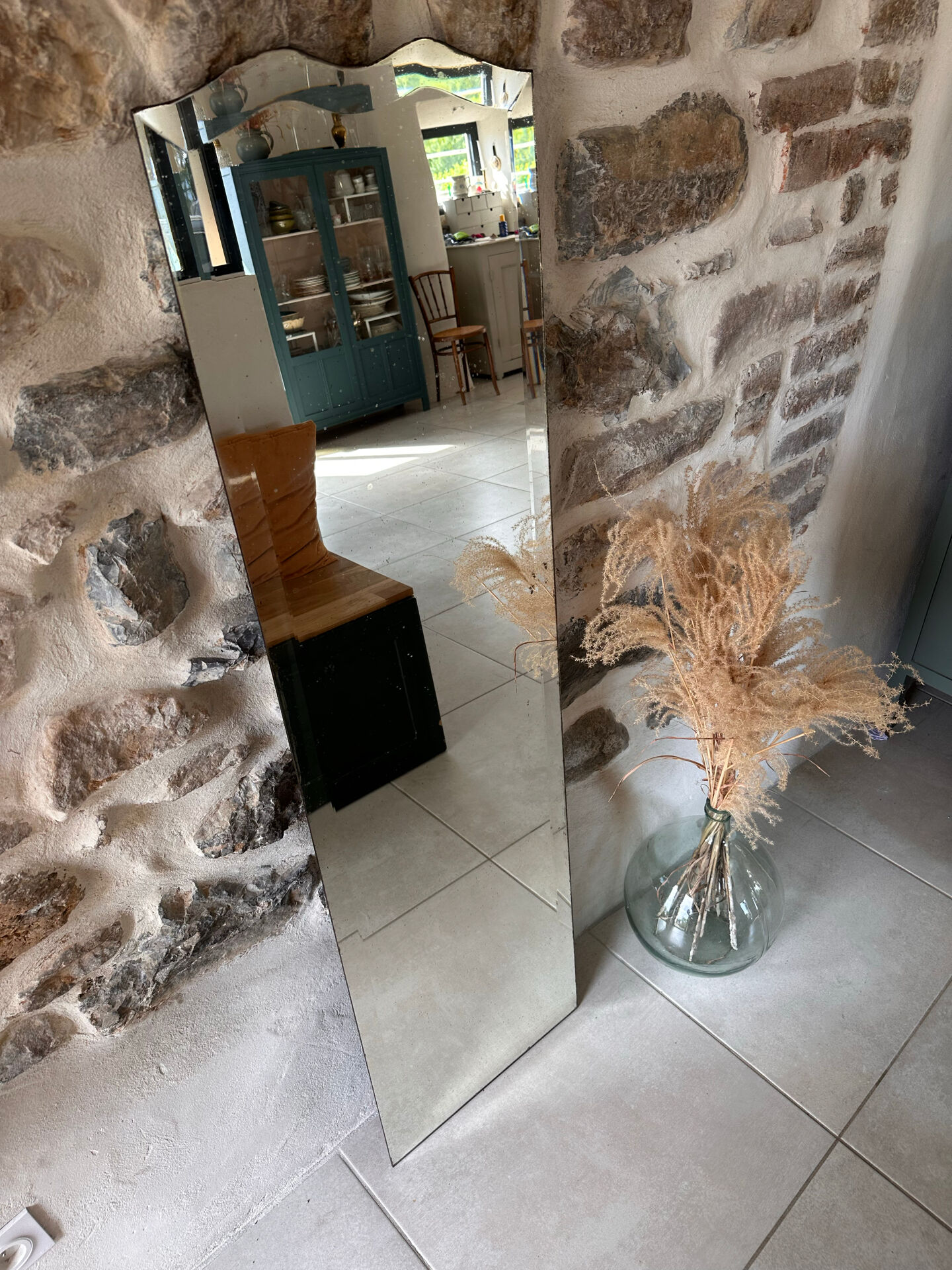 Antique large bevelled standing mirror