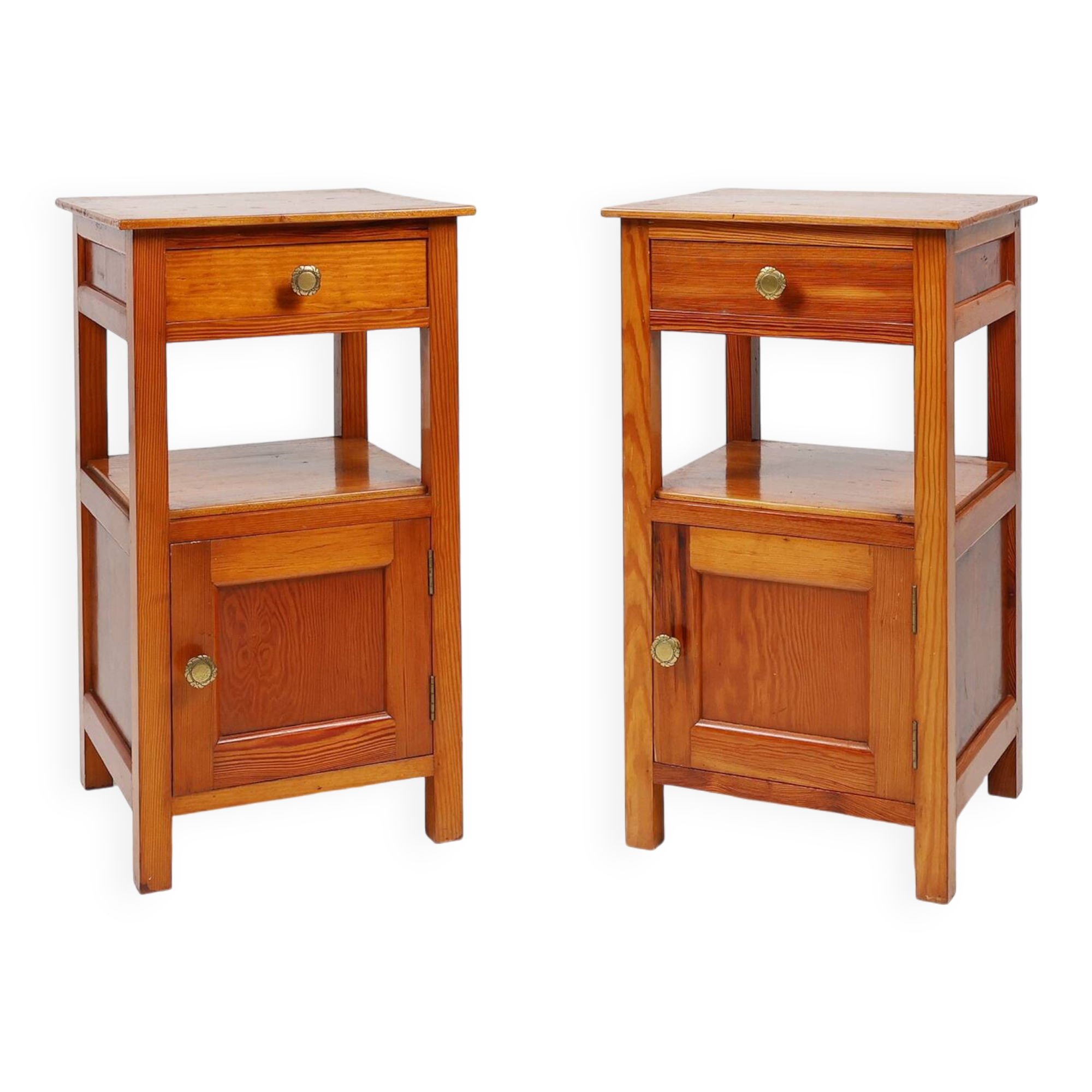 Pair of Art Deco Nightstands in wood, France 1940s