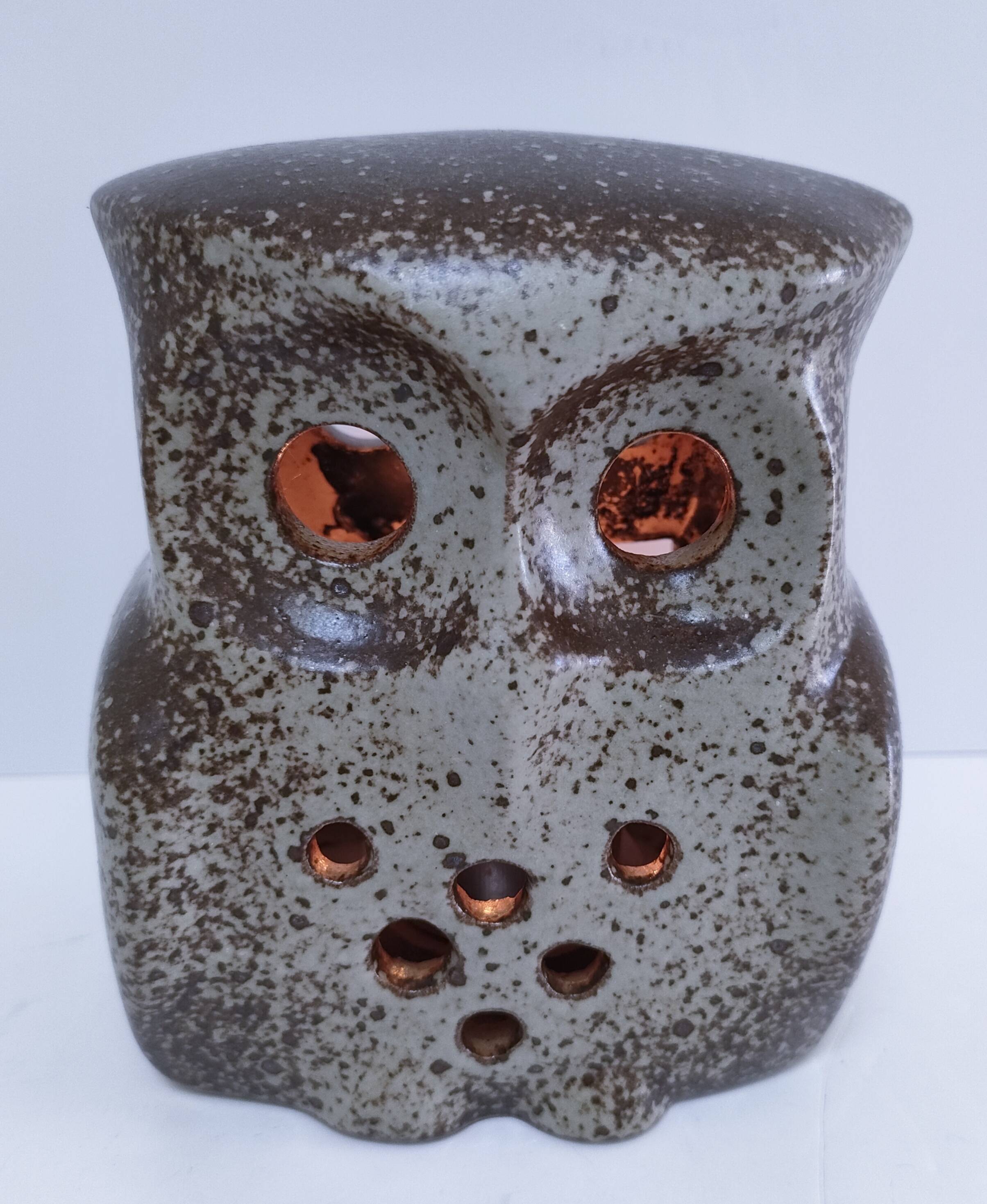 vintage pyrite stone owl candlestick