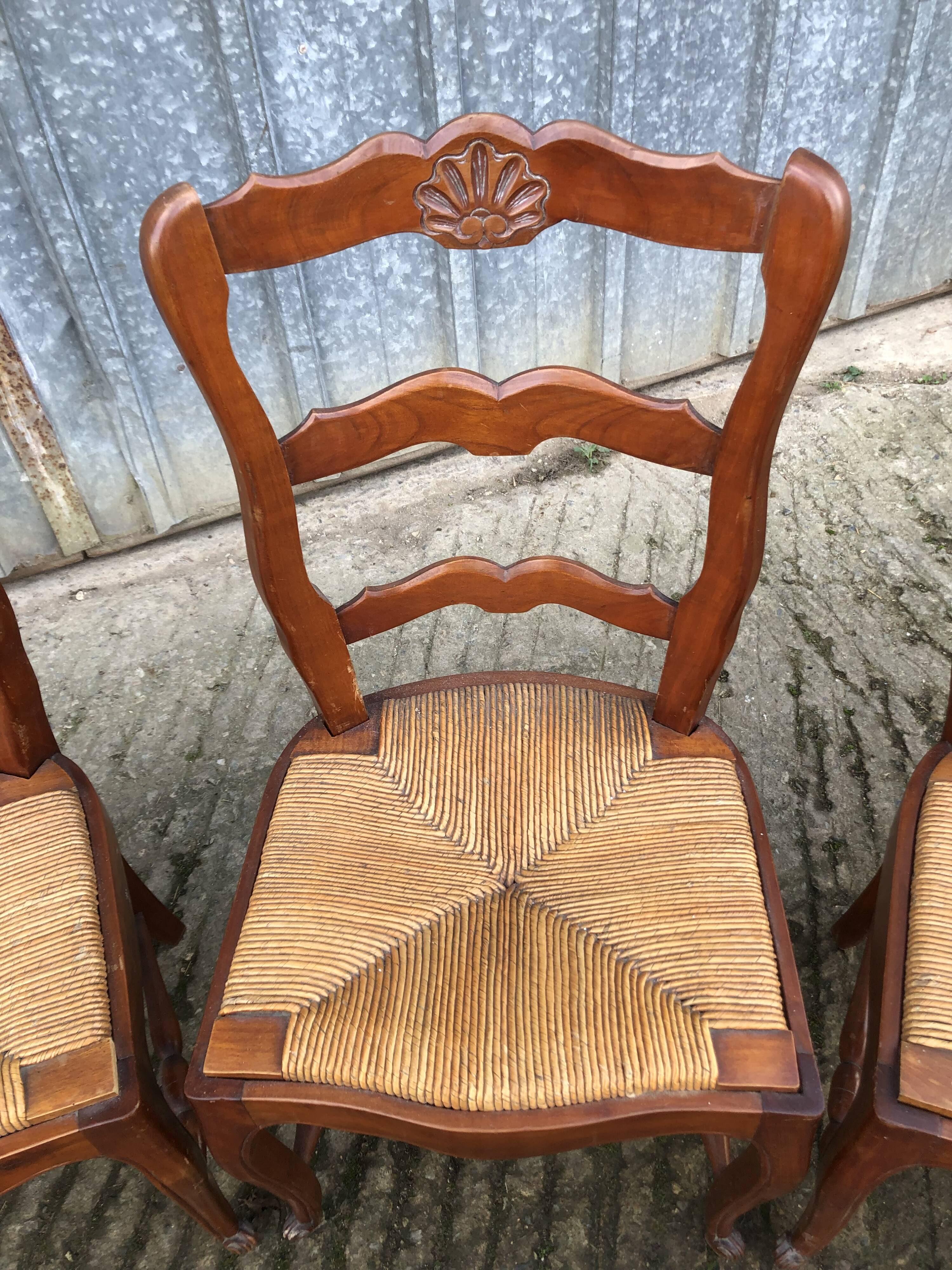 6 rush-seated chairs in solid cherry wood in Louis XV style