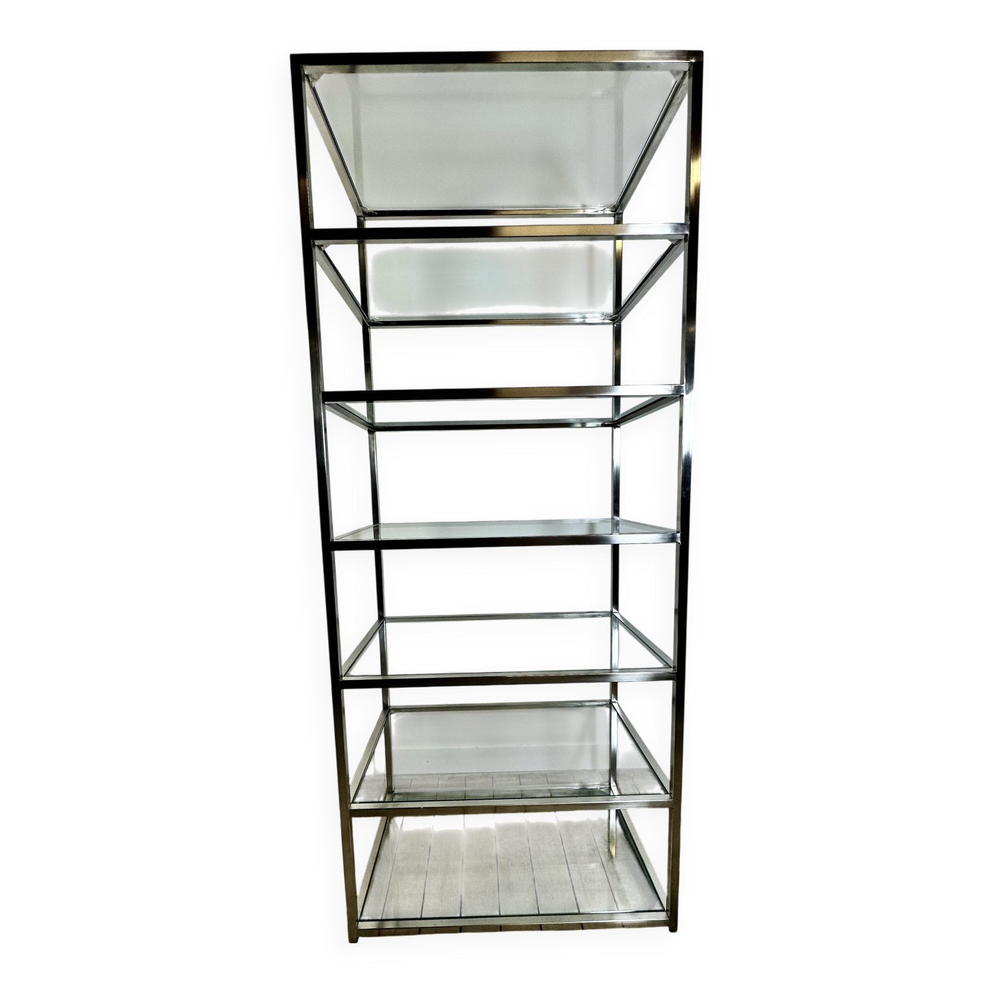 1980s stainless steel and glass bookcase shelf