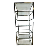 1980s stainless steel and glass bookcase shelf