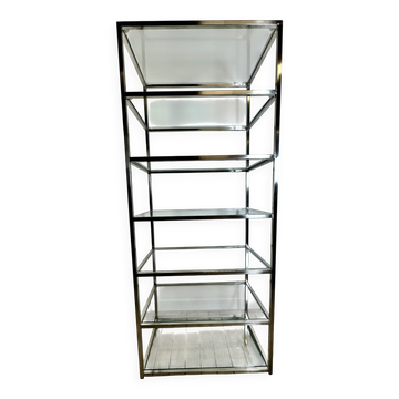 1980s stainless steel and glass bookcase shelf
