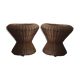 Set of two stools, poufs, braided natural fibers