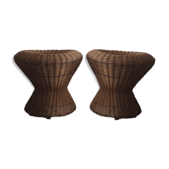 Set of two stools, poufs, braided natural fibers