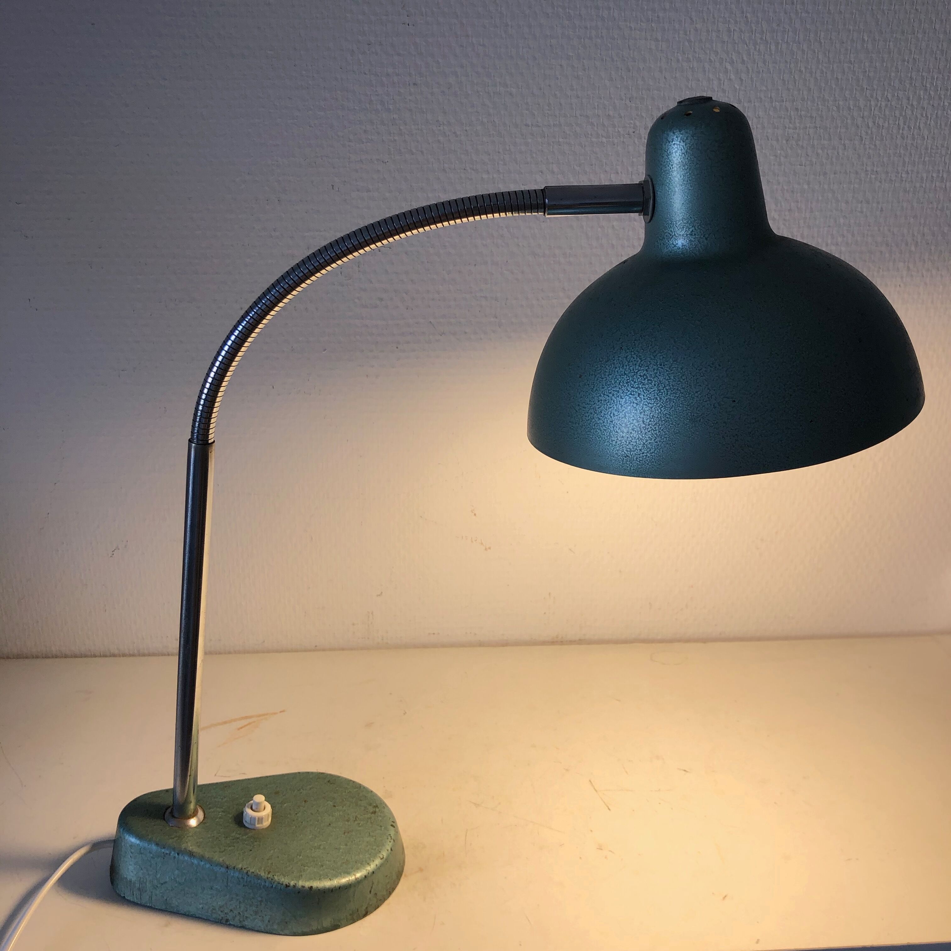 1950 vintage metal green Aluminor desk lamp - 35 cm