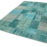 Tapis turc surteint fait à la main 204 cm x 303 cm Tapis Patchwork Turquoise