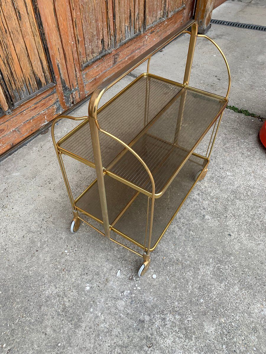 Vintage Folding Trolley in Gold Brass and Plastic