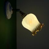 Vintage tulip wall light in white and amber glass