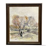Oil painting by Alexander Michael of an autumn walk in a park, 1969.