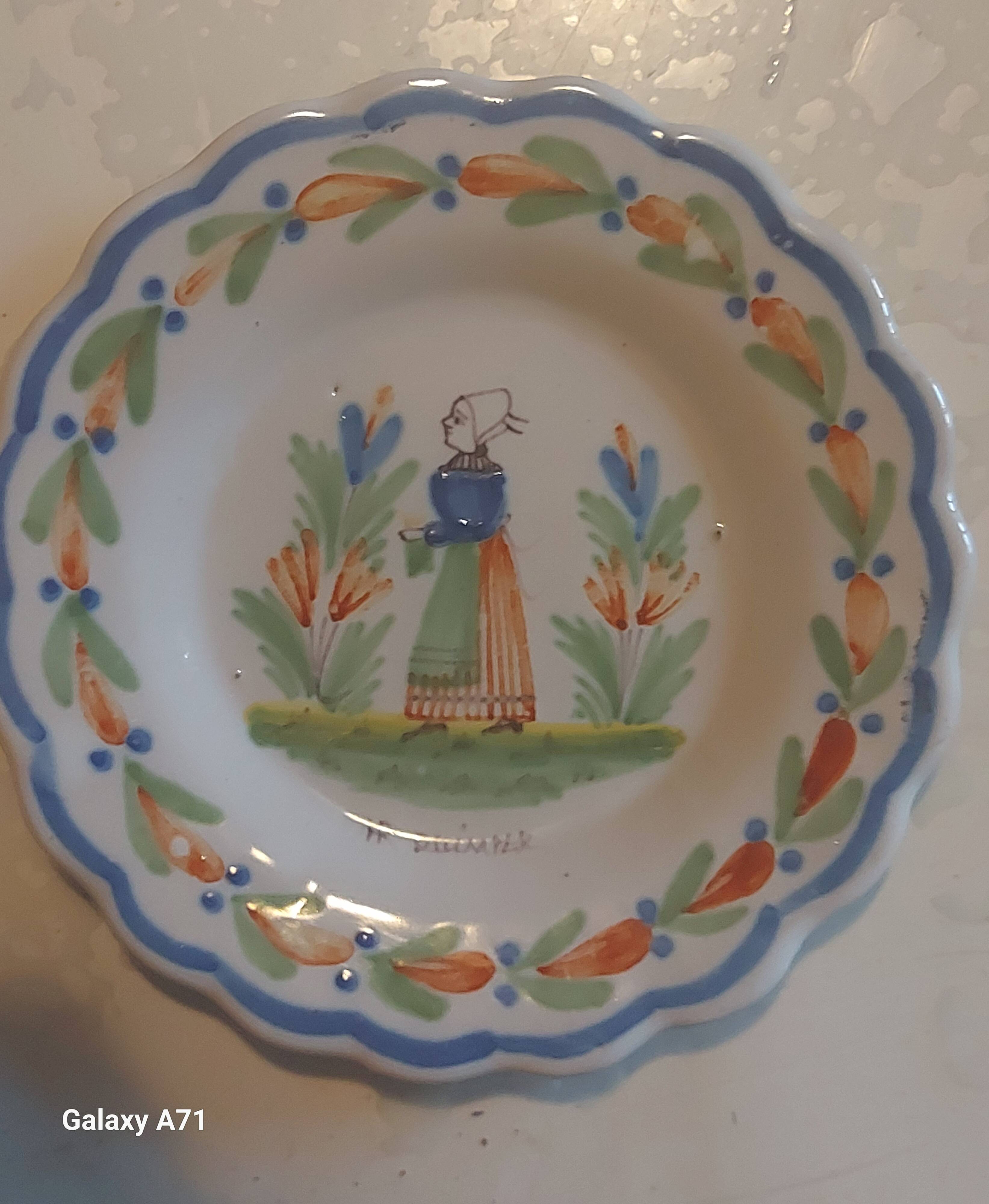 Two antique bowls signed HR from Quimper.