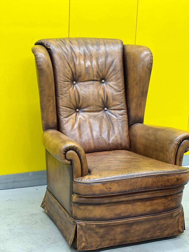 Vintage Chesterfield style wing chair With Ottoman