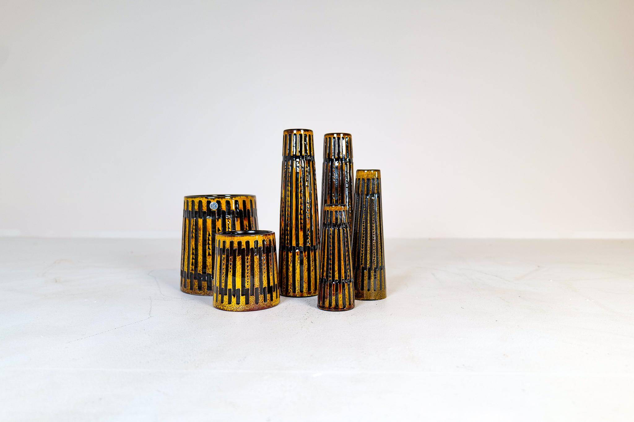 Collection of 6 Ceramic Vases and a Upsala Ekeby Nevada Tray 1962