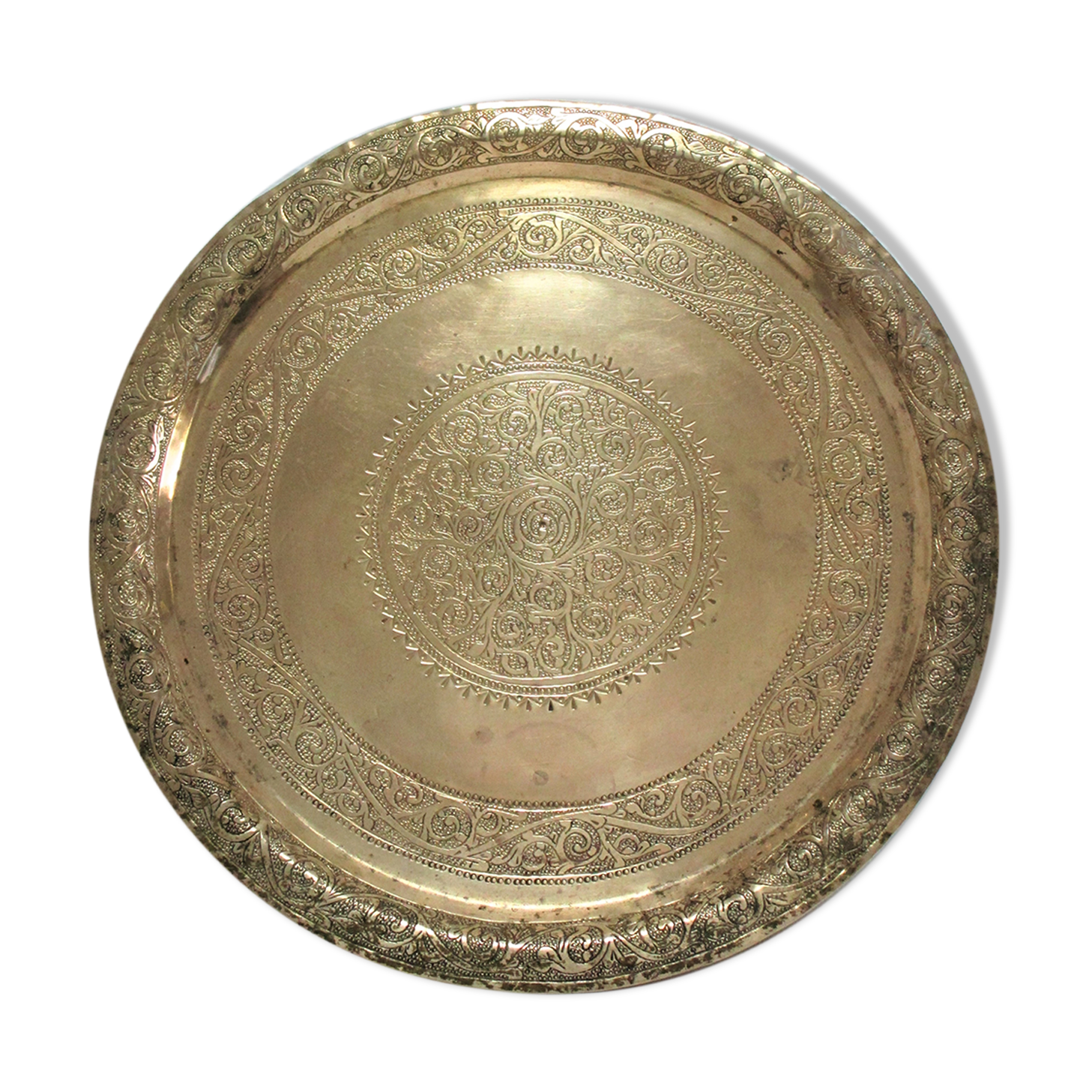 Moroccan patinated brass platter 70s