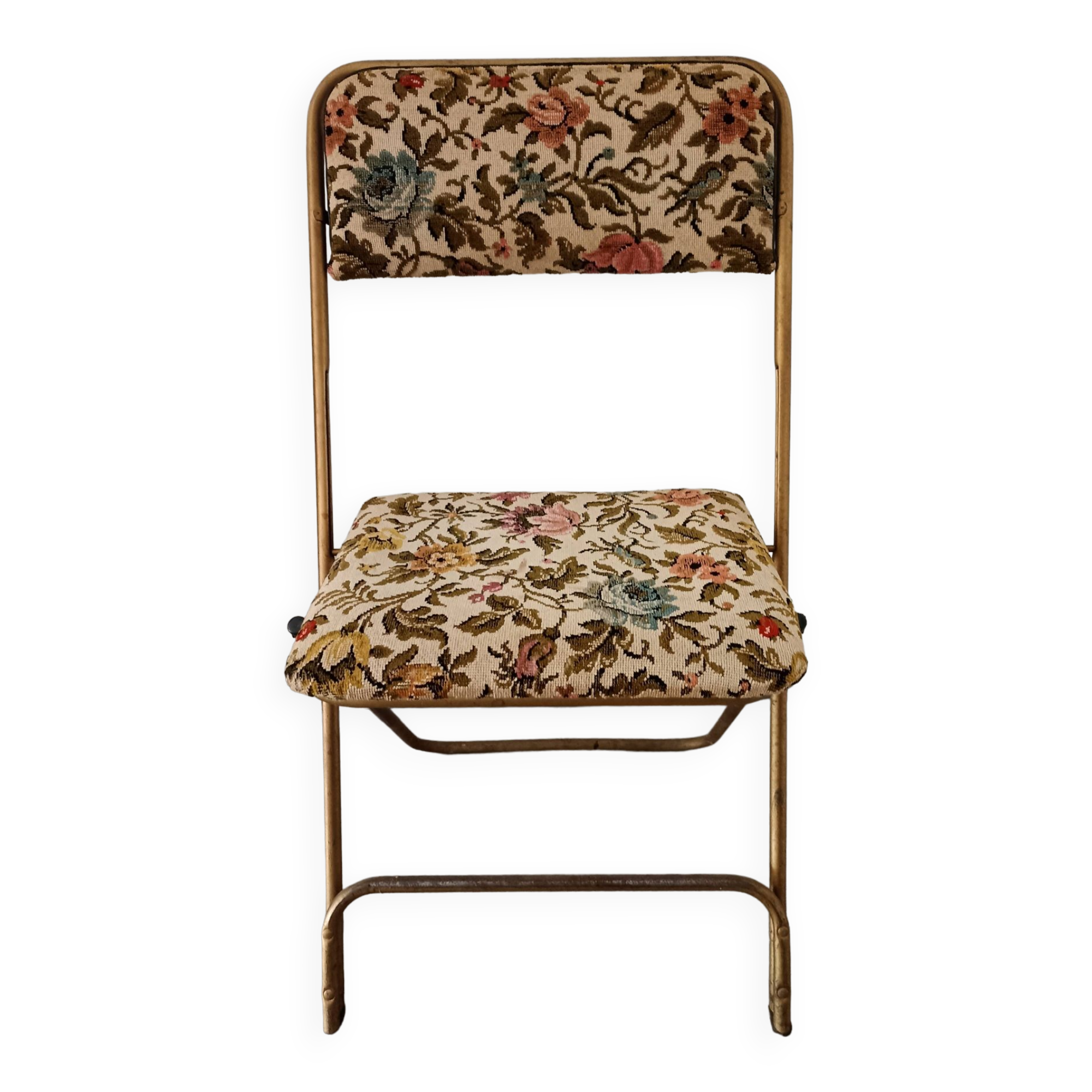 Vintage Lafuma folding chair in metal and floral pattern fabric
