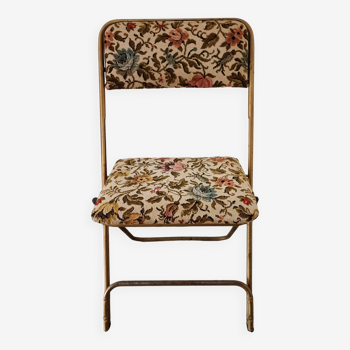 Chaise vintage  pliante Lafuma métal et tissu motif fleuri