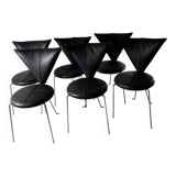 Six chaises en métal recouvertes de similicuir noir, de Lubke, Allemagne, années 1990