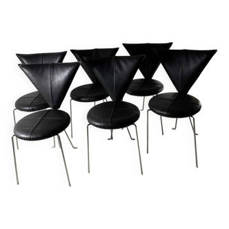 Six chaises en métal recouvertes de similicuir noir, de Lubke, Allemagne, années 1990