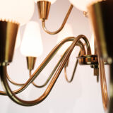 Lamp with arms of brass and glass, of Danish design from the 1950s