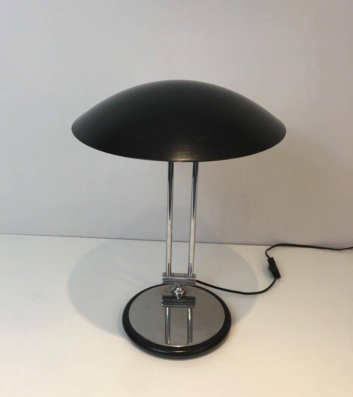 Swivel designer desk lamp in chrome and black lacquered metal