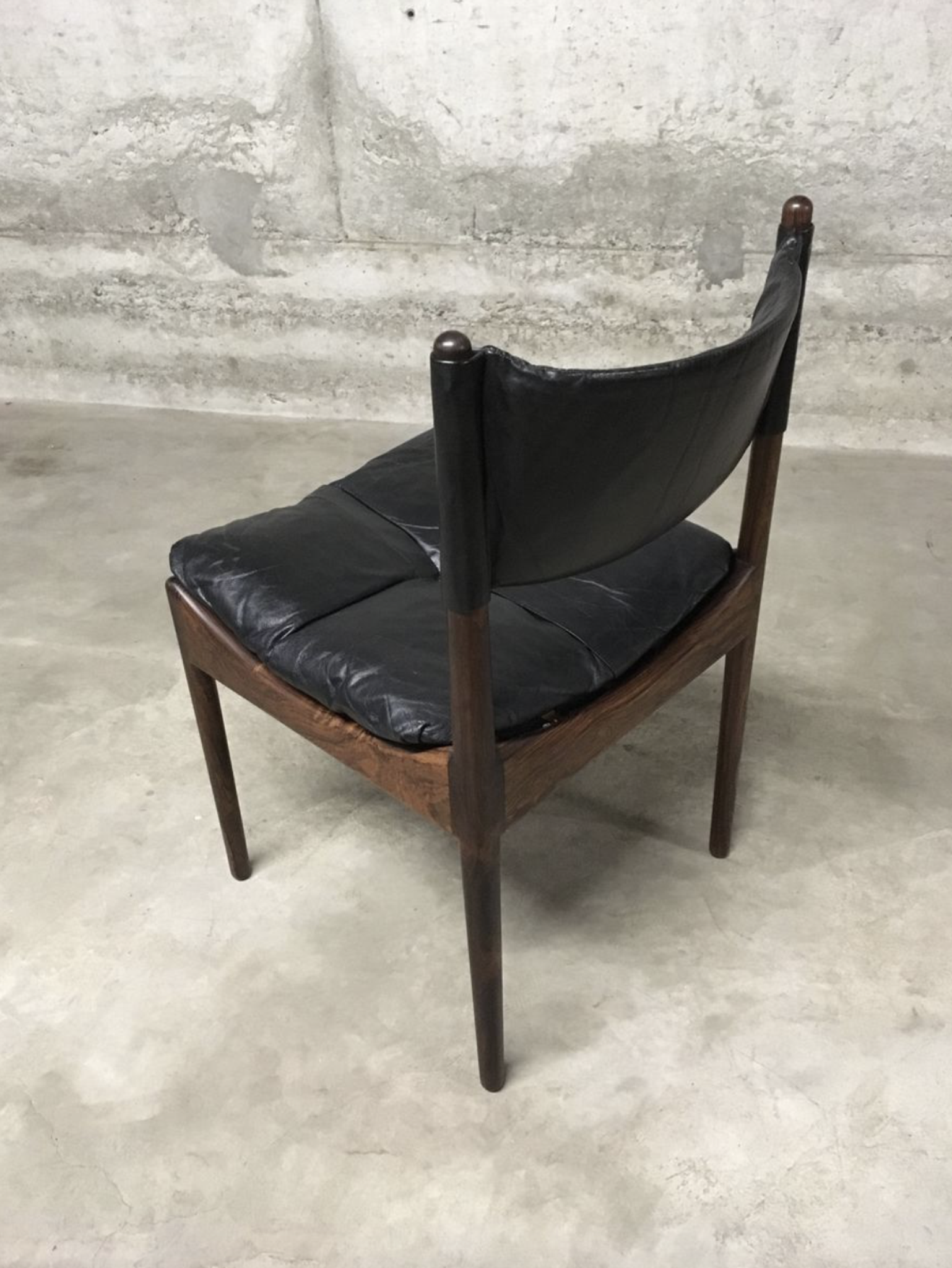 Set of 4 Rio palisander & black leather chairs, Modus model, by Kristian Vedel for Soren Willadsen