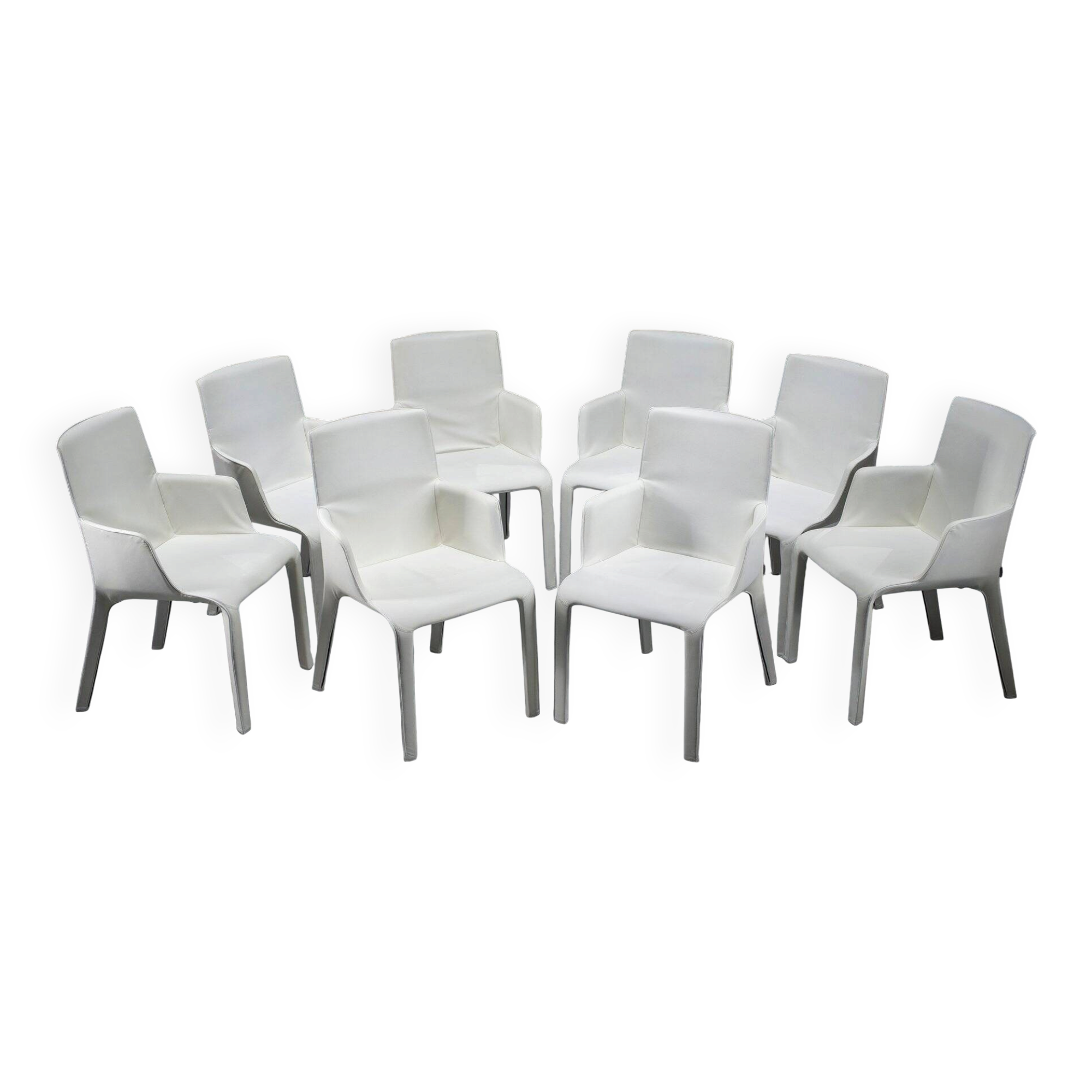 Gio dining chairs in ecru leather by Walter Knoll, Germany, 2000s, set of 8