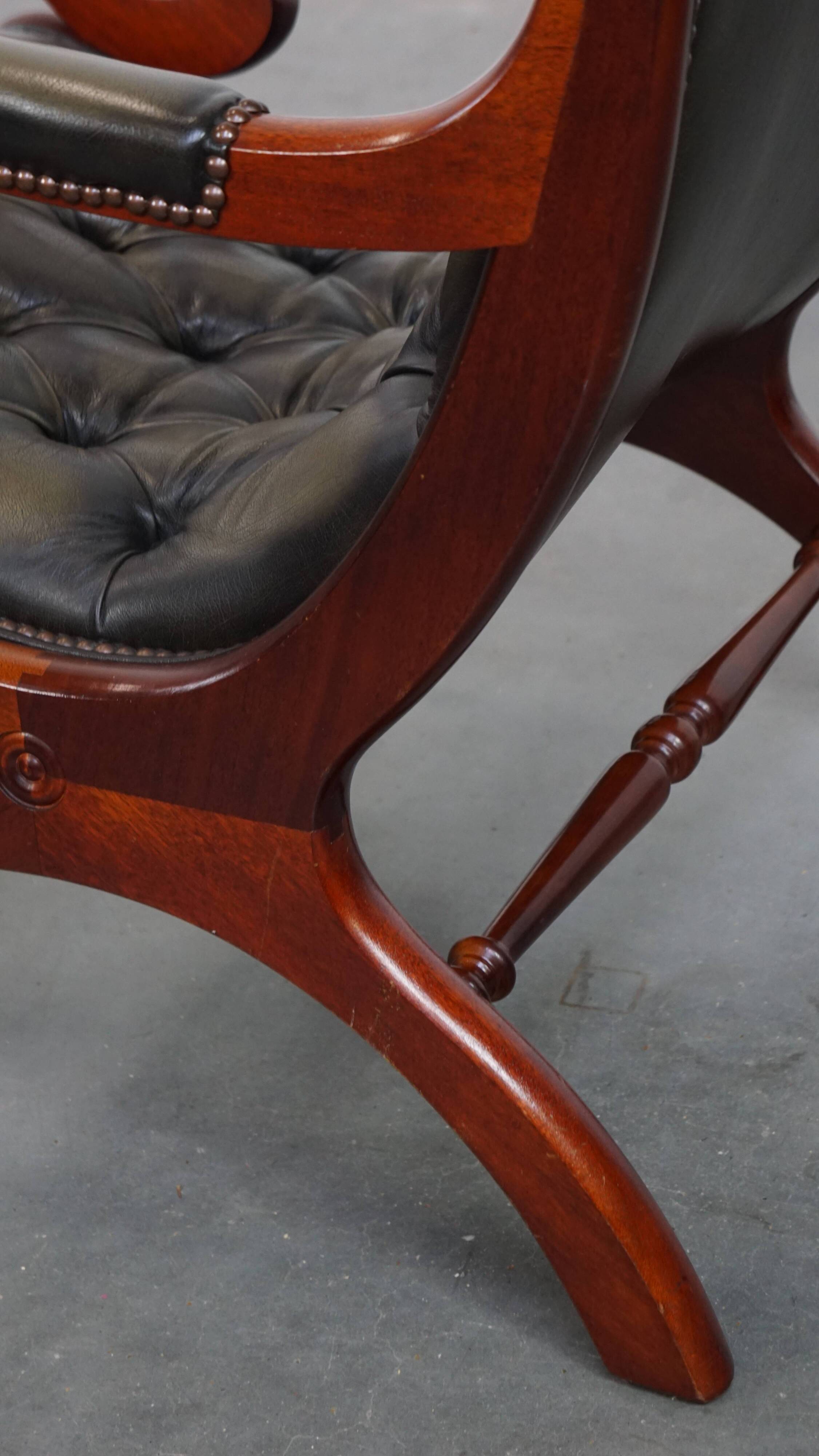 Green Cowhide Leather English Chesterfield Armchair