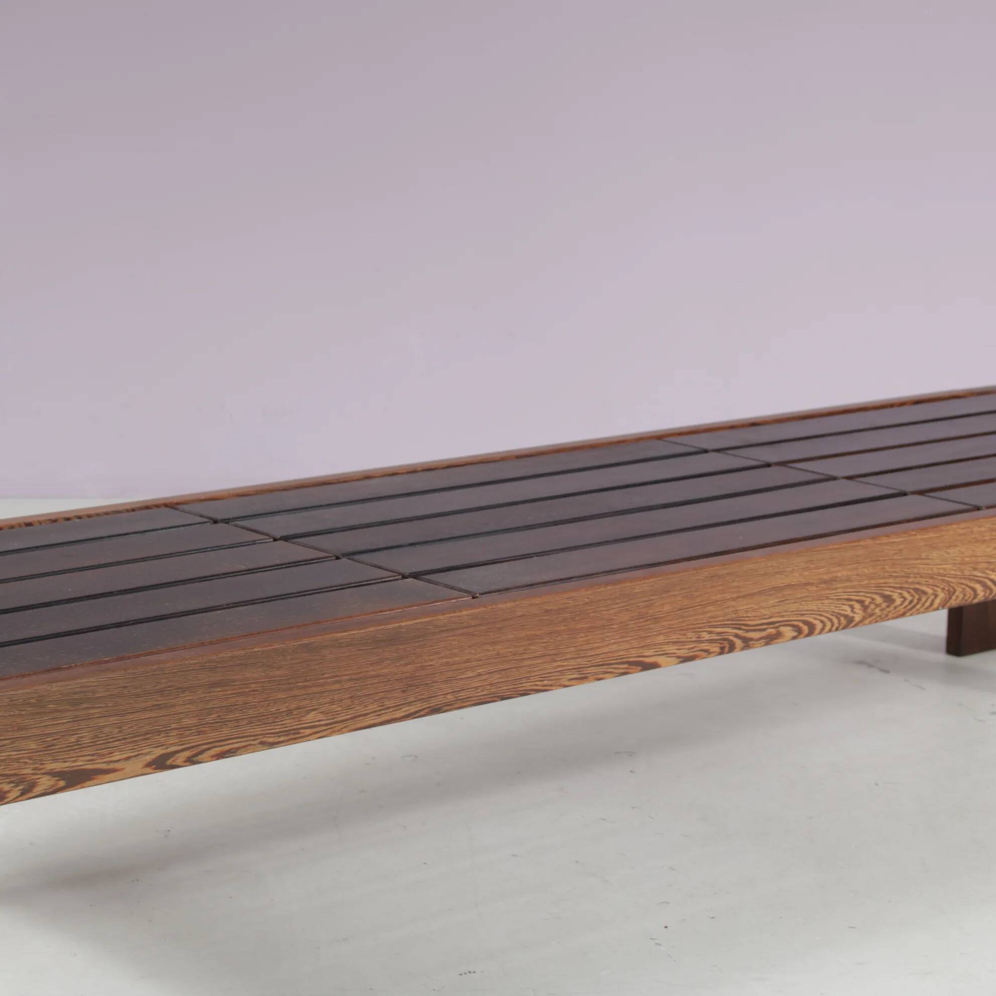 1960s Wengé wooden slat bench from the Netherlands