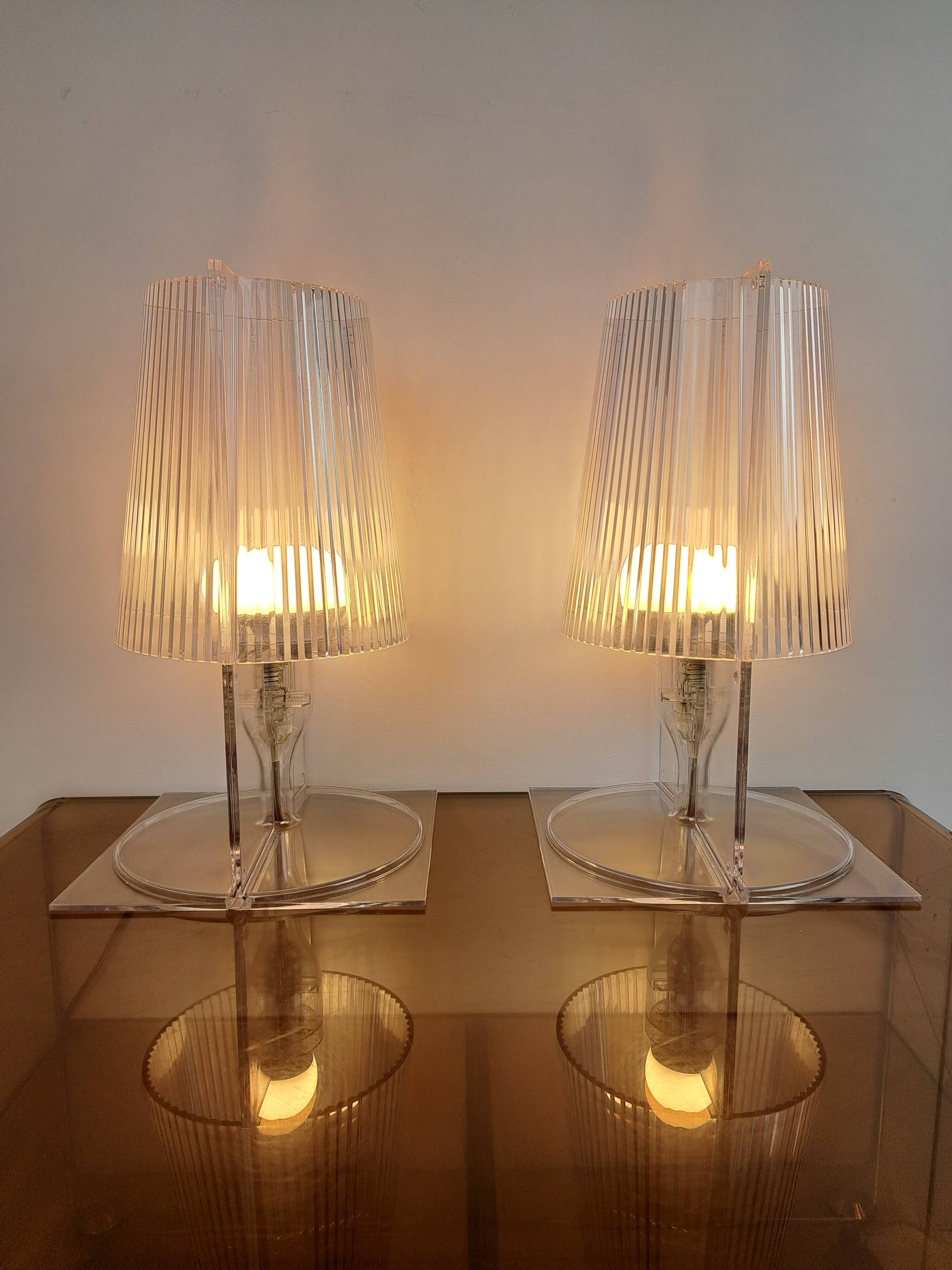 Pair of vintage Take plexiglass bedside lamps by Kartell