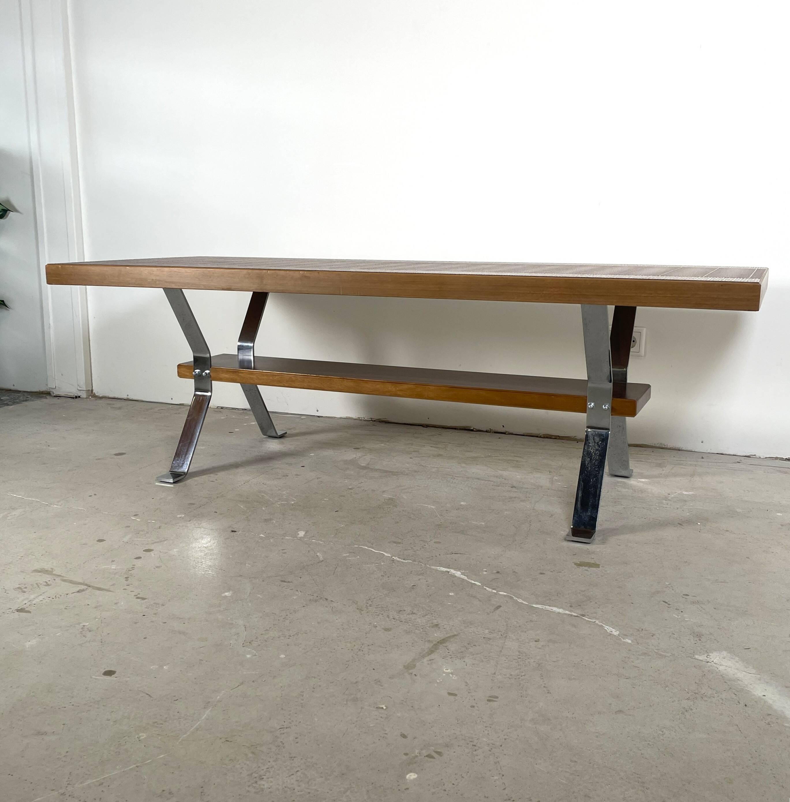 Vintage coffee table with copper top and chrome legs