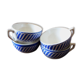 Set of 4 blue coffee cups Digoin Sarreguemines Jacquot
