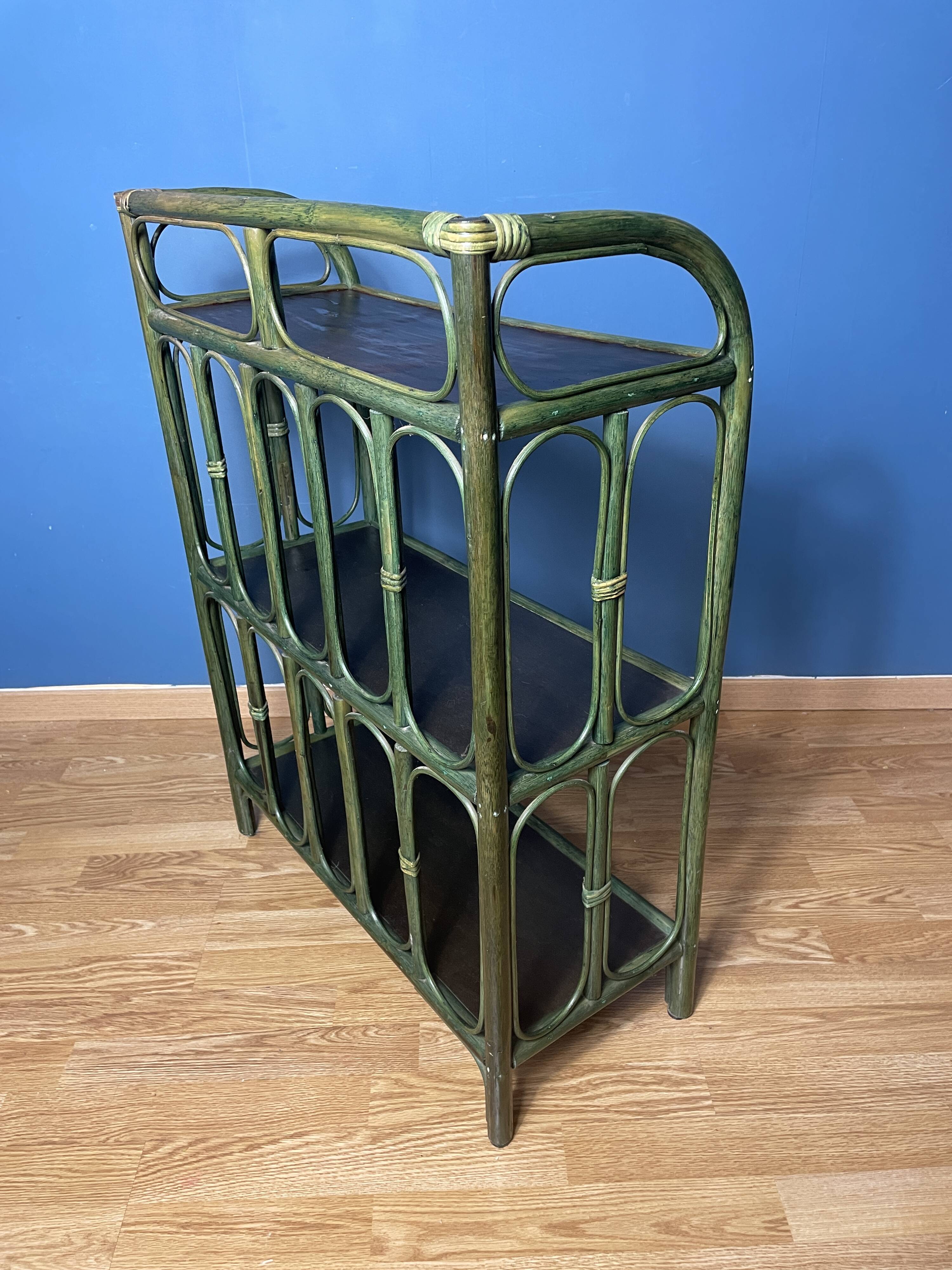 Vintage medium size green rattan shelf