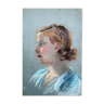 Pastel painting "woman with blue blouse" circa 1950