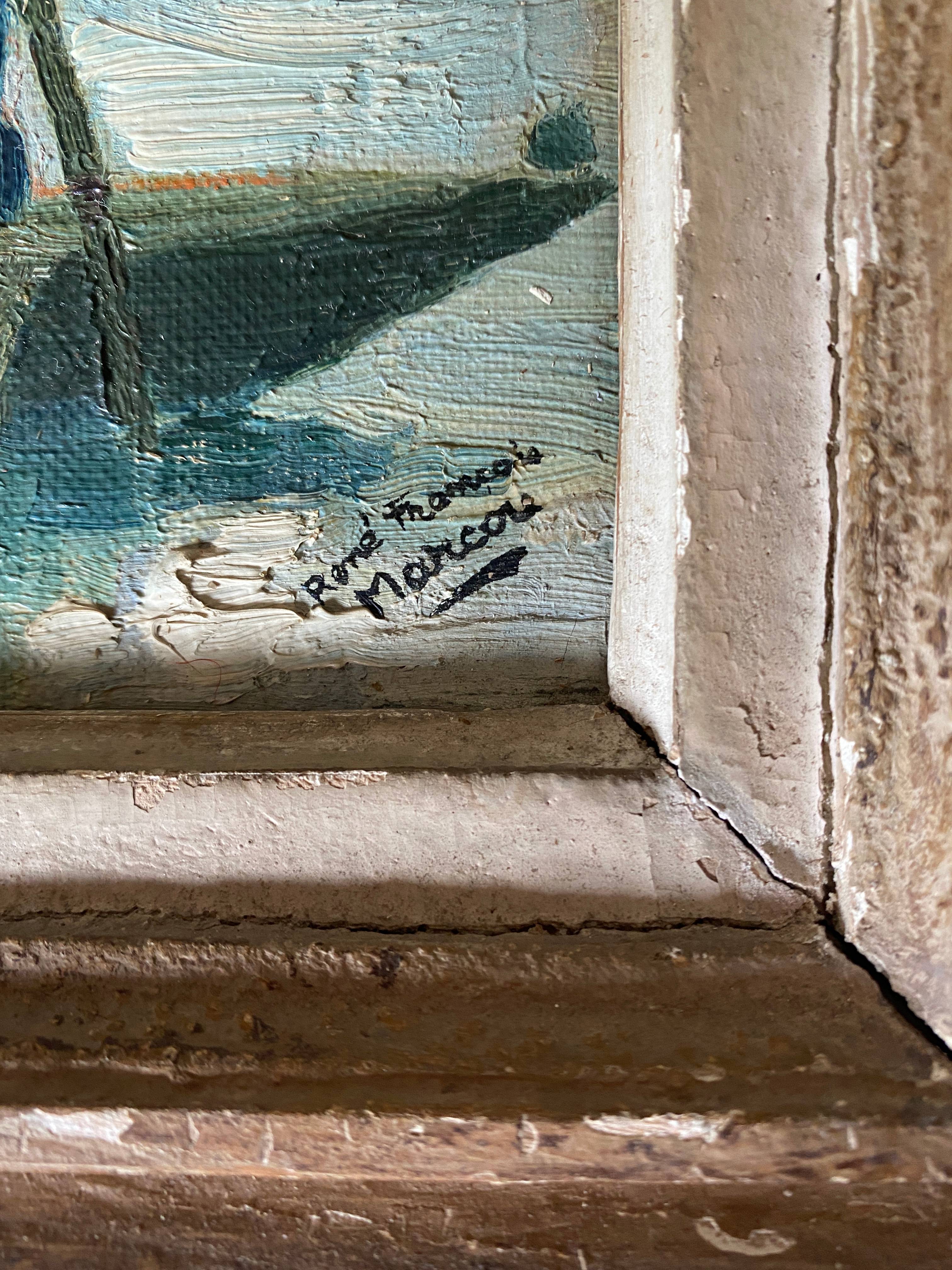 HSP painting "The fishermen" around 1900 R. F. Marcou + frame E. Begué