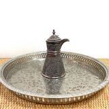 Grand plateau traditionnel oriental en métal argenté