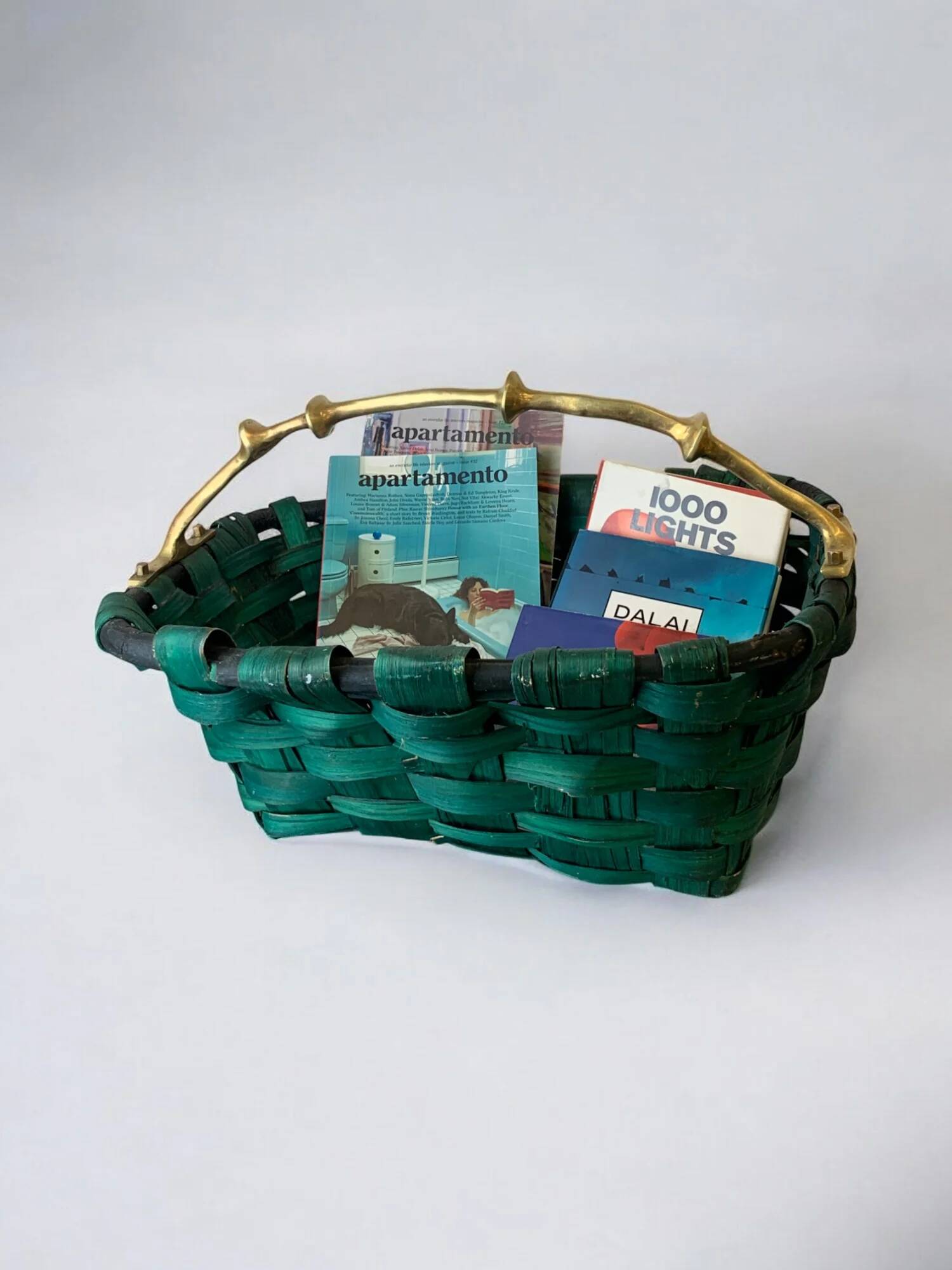 Brutalist basket by David Marshall, wood & bronze, Spain, 1970s