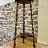 High stool in beaded wood - spool legs