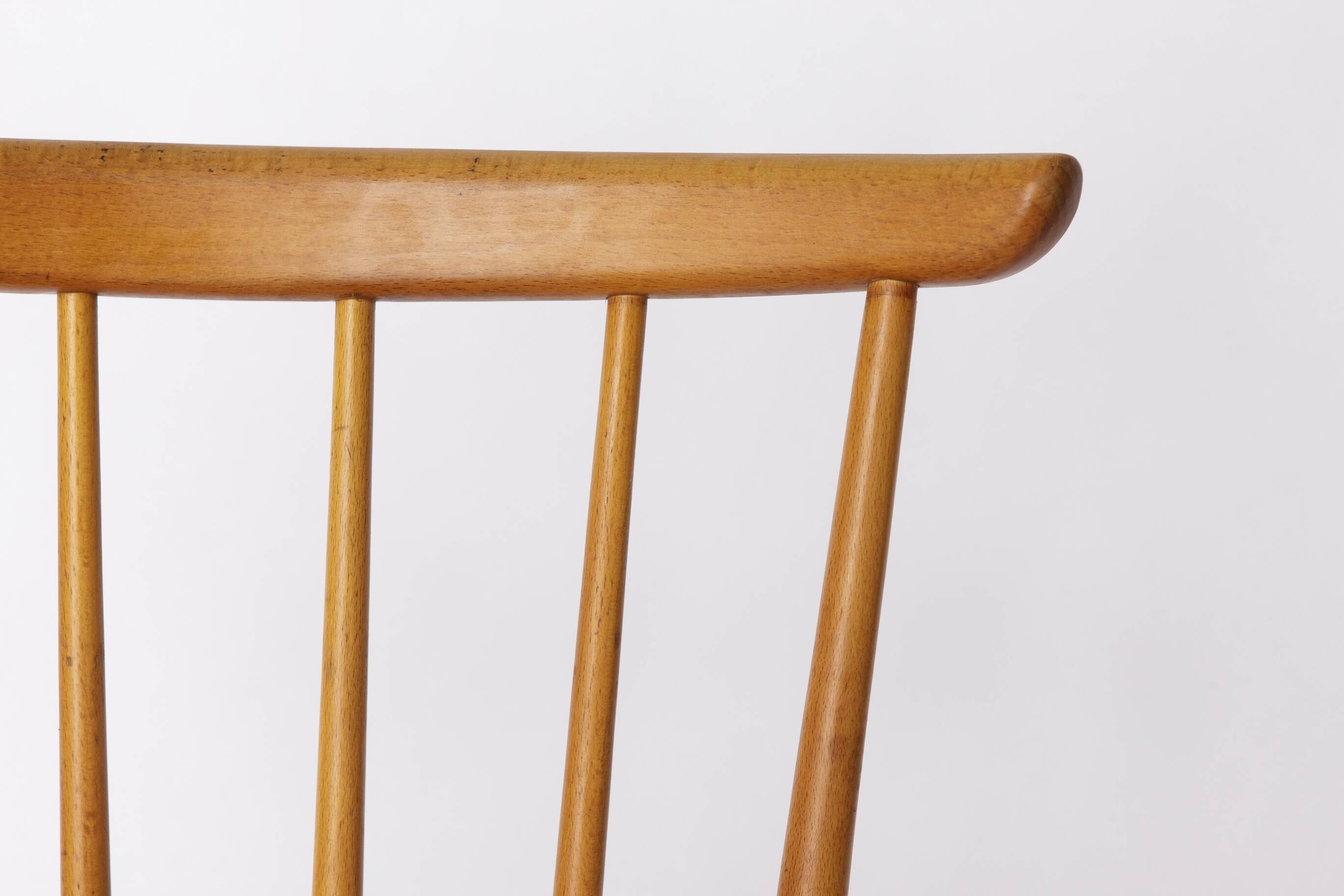 Vintage Beech Dining Chair with Original Red Faux Leather Seat – 1960s/70s